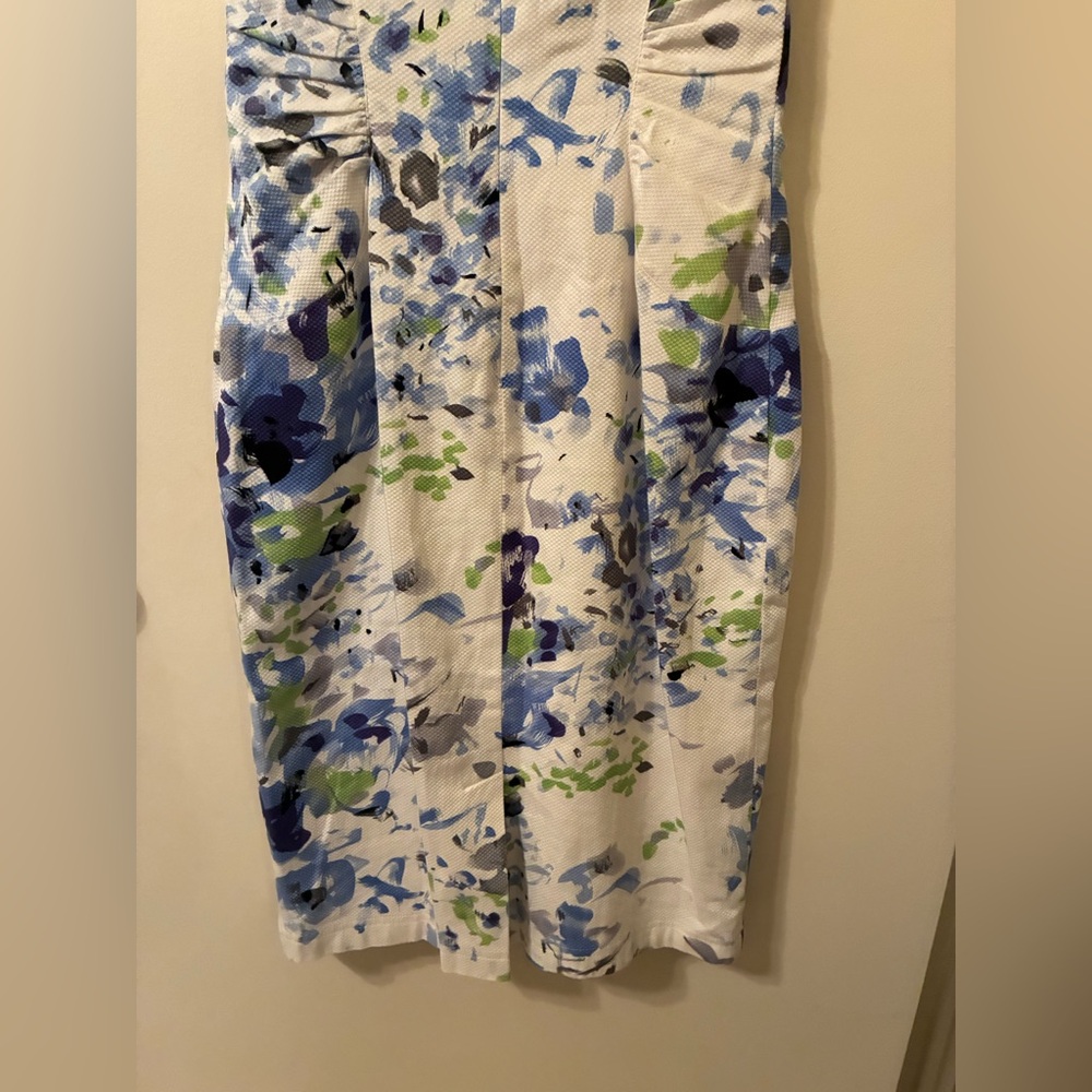 Adrianna Papell White Floral V-Neck Sheath Dress Watercolor EUC 4 Wedding Summer - Picture 11 of 11